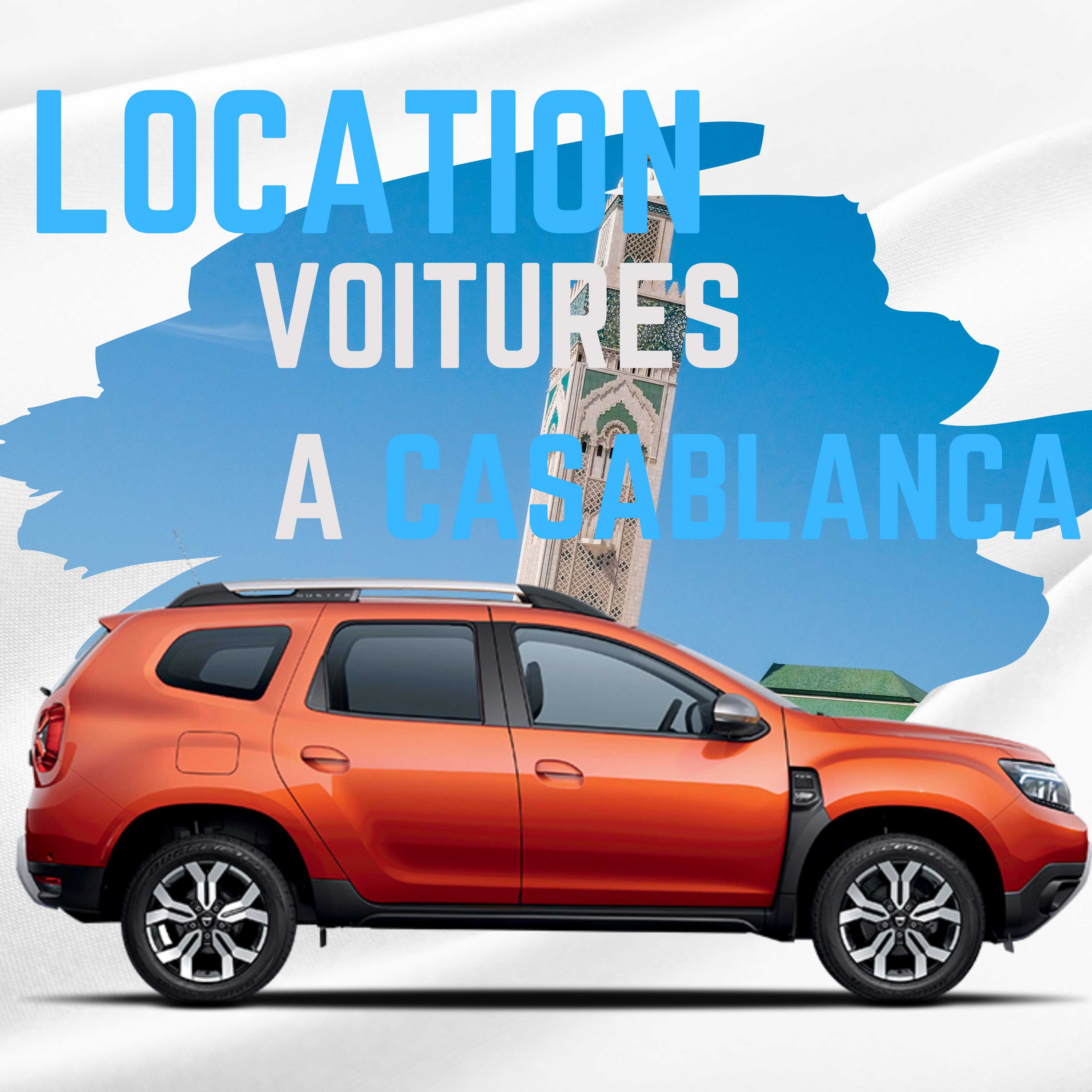 Location voiture Casablanca - Dacia Duster avec mosquée Hassan II, service de location de voitures à Casablanca centre économique